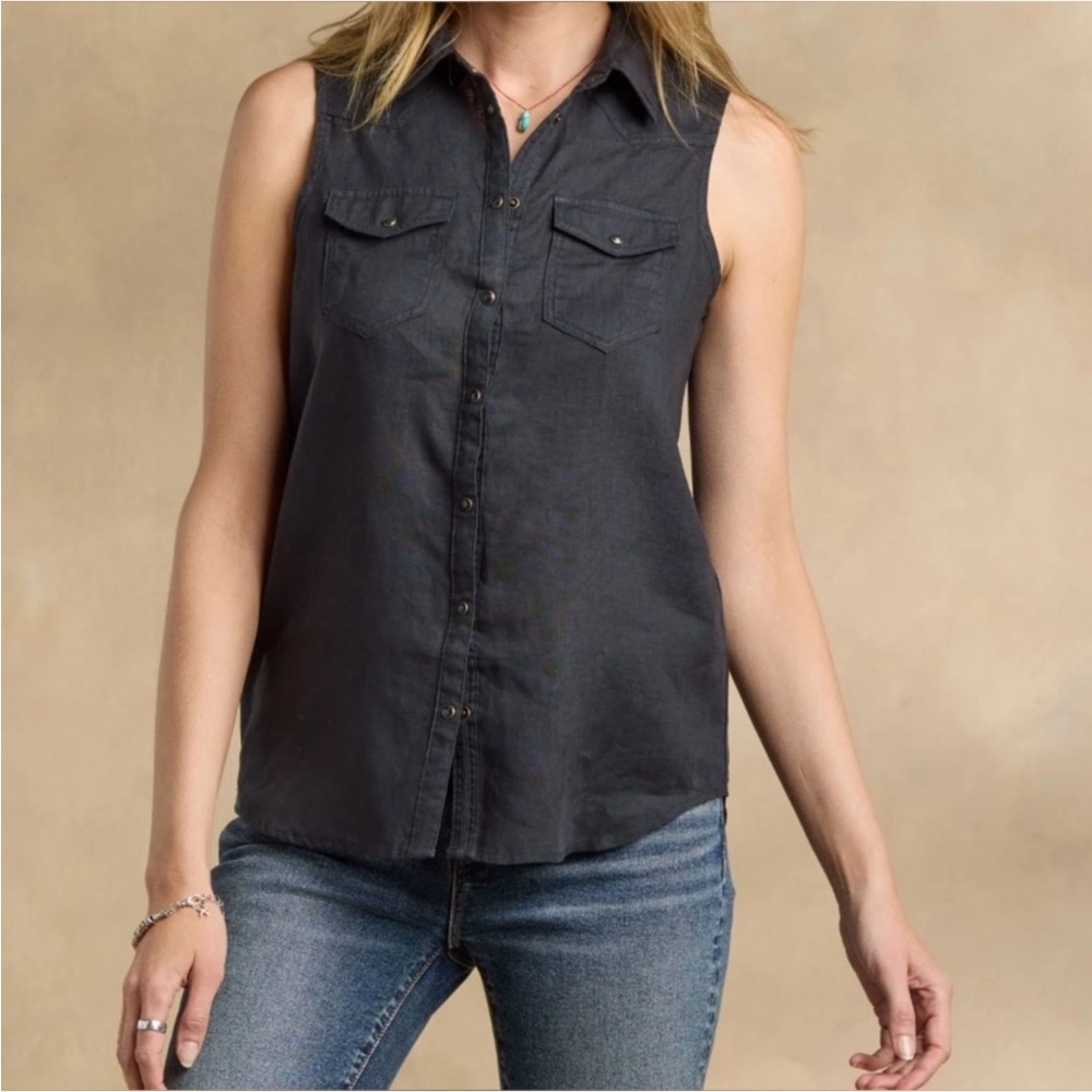 NWT Sundance Willow Linen Sleeveless Top - Black, size large